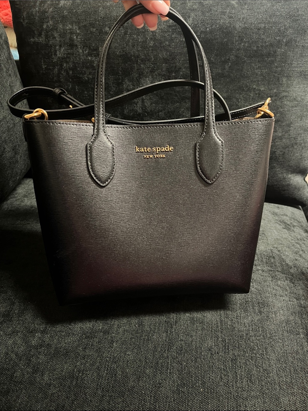 kate spade Black Saffiano Mini Tote with Gold Logo